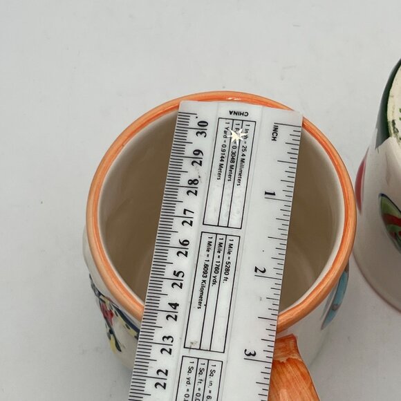 Set Of 2 Ceramic Easter Bunny Mugs Balloon EggOrange Rim & Handle Hand-Painted - Picture 9 of 10